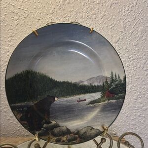 Sakura Ceramic Plate with Nature Scene - Black, Green, Red